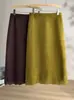 Falda Midi Patchwork de Ante, Terciopelo y Encaje Estilo Retro Old Money para Mujer Moda Otoño Petite con Abertura Falda Recta Hasta la Rodilla