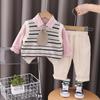 Traje de otoño para niño pequeño 2024 nuevo estilo extranjero niño de un año bebé primavera y otoño corbata suéter tres piezas
