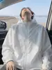 Roupas Casuais da Moda com Proteção Solar para Homens, Jaqueta Leve de Seda Gelada para o Verão com Capuz, Roupas com Proteção Solar UV
