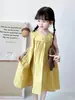 Vestido Regata Moda Verão Algodão Puro Estilo Coreano Meninas Alças Sem Mangas Roupas de Verão Bebê Tecido de Algodão Saia Fina