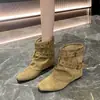 Fivela de cinto estilo hot girl, botas curtas quadradas de salto alto para mulheres, nova bota curta de cano largo vintage 2026