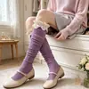 Calcetines Finos de Pierna Estilo JK para Primavera y Otoño, Calcetines Japoneses Retro con Borde de Encaje Fruncido, Calcetines de Pantorrilla con Patrón de Diamante Hueco para Mujer