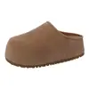 Chinelos Casuais Fechados Antiderrapantes de Solado Grosso Estilo Retrô para Mulheres, Novo Estilo Outono e Inverno, Chinelos de Algodão Minimalistas Preguiçosos de Camurça