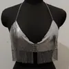 Abanico de calle Punk Hip Hop Correa Metálica Borla Chaleco Espalda Descubierta Sexy Escote Bajo Cadena Corporal Moda para Mujer