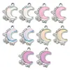 Colgante de aleación de zinc con perla de diamante iridiscente Luna Fría, 19x14 mm, Accesorios para Joyería Hecha a Mano DIY