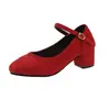 Grinalda de Almofada Branca 3- 5cm Sapatos de salto alto femininos com uma única tira, bico redondo, adequados para cerimônias, trabalho, entrevistas, casamentos, com saltos baixos grossos