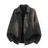 Jaqueta Nova de Couro PU Masculina Estilo Workwear Retro Americano Resistente Relaxado Estilo Old Money Simples de Rua