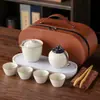 Conjunto de Chá de Viagem Forno Ru Cerâmica Conjunto Rápido de Chá com Uma Bule e Três Xícaras para Eventos de Compra em Grupo de Empresas, Reuniões Anuais, Lembranças de Hotel