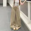 Como A508 # Jeans rectos de cintura alta estilo americano color caqui para mujer, nuevos pantalones holgados para adelgazar de pierna ancha hasta el suelo