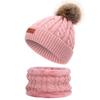 Conjunto de Gorro y Bufanda de Otoño e Invierno para Niños Gorro de Lana Tejida Juego para el Cuello Cálido Gorro con Pompon de Piel Bufanda Conjunto de Dos Piezas Forro Polar