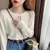 Suéter de punto elegante y versátil de manga larga, corte ajustado, para mujer, talla grande, corte holgado, cuello redondo, prenda exterior cálida básica, venta al por mayor