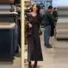 Vestido Gris Francés Nuevo Otoño 2026 para Mujer, Atuendo de Principios de Primavera, Vestido Largo Bodycon de Capa Base para Mujer