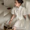 Conjunto de dos piezas de estilo chino de verano para niñas, Cheongsam con botón de disco, Falda hoja de loto, Nuevo 2023, Traje de falda de manga corta para bebé