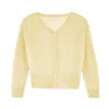 Cardigan Externo Pequeno Tricotado Feminino Gola V Fino Macio Ceroso Versátil Camisa de Ar Condicionado Casaco Curto Protetor Solar para o Verão