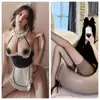 Lencería Sexy, Atuendo de Sirvienta Sexy con Cuello Halter, Tentación Caliente, Personaje Bidimensional, Uniforme de Sirvienta de Chica Caliente, Blanco y Negro, No Necesita Quitarse