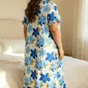 Aliexpress Bata de Noche para Mujer Tallas Grandes Europeas y Americanas Ropa de Casa Camiseta de Manga Corta Estampado Floral Ropa Casual para el Hogar Pijama
