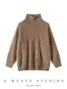 Nuevo Suéter de Punto Grueso con Cuello Alto 100% Cachemira Estilo Perezoso Otoño/Invierno 2025 para Mujer, Suéter de Cachemira Cepillado de Color Sólido