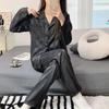 Pijama de Damero de Seda Artificial de Hielo para Mujer Otoño e Invierno Manga Larga Estilo Coreano Ins Ropa de Casa para Mujer Pijama del Sudeste Asiático