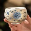 Taza Luohan plateada con rima de loto azul y flor, taza maestra de cerámica, taza de kung fu, taza de té, tazón de té, juego de té ligero de lujo, taza de té