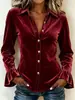 2026 Otoño e Invierno Transfronterizo Europeo y Americano Nuevo Top Camisa Casual para Mujer con Cuello y Mangas de Campana de Terciopelo Coreano con Botones