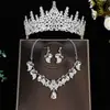 Joias Populares Europeias e Americanas Transfronteiriças Coroa de Noiva Conjunto de Três Peças Liga Metálica Conjunto Gota d'Água Acessórios para Vestido de Banquete Atacado