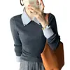 Suéter de punto negro sintético de dos piezas OEM para mujer, nuevo estilo corto ajustado de otoño e invierno 2026 con cuello tipo polo y mangas largas