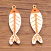 10 Colores 11x39 mm Acero Inoxidable Esmalte Dorado Goteo de Aceite Colgante de Animal Pez Pequeño de Doble Cara Accesorios para Joyería DIY