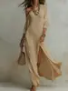 Vestido Feminino Tricotado Plissado Elegante de Manga Longa com Fenda - Novo Verão 2026 Europeu e Americano Transfronteiriço Estação Independente