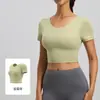 Ropa de Yoga para Mujer Manga Corta con Almohadillas en el Pecho Espalda Cruzada Bonita Top Deportivo Secado Rápido Corte Ajustado Ropa para Fitness Correr Entrenamiento