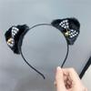 B127-3 Bonita diadema con orejas de gato a cuadros rojos, diadema de peluche para cosplay, accesorios para el cabello de gato