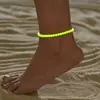 Tornozeleira Boho Colorida Luminosa de Coração de Pêssego com Contas de Camada Única Elástica para Mulheres Férias na Praia