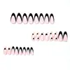 24 Peças de Unhas Postiças Longas Amêndoa Pretas de Alto Padrão para o Dia dos Namorados com Desenho Francês em Forma de Coração, Modelo Popular de Comércio Exterior, Atacado