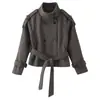 Atacado Fabricante de Roupas Femininas Transfronteiriço 2026 Outono/Inverno Novo Estilo Europeu Casaco de Lã com Botões Duplos Gola Alta Cadarço