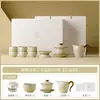 Conjunto de Chá Kung Fu Cerâmico Fabricado na Fábrica Ru Kiln de Yu Huang, Caixa de Presente de Luxo, Xícaras e Bule para Presentear, Utensílios Domésticos para Preparo de Chá