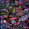 100 peças de adesivos de desenho animado neon psicodélico para decoração de computador, copo d'água, mala, agenda manual, adesivos autoadesivos à prova d'água