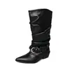 Botas apiladas de moda y sencillas estilo británico de 4,5 cm, nuevo modelo otoño e invierno 2026, punta fina, tacón grueso, botas altas hasta la rodilla