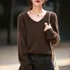 Hong Kong e American Apparel/Lã de Caxemira em Fleece Suéter Top de Malha Sem Costura Manga Longa com Gola V Feminino Roupa Íntima