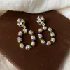 Brincos Pendentes Ovais de Esmalte com Pedrarias Usados Vintage Trabalho Pesado Brincos Exquisitos Luxo Leve Sensação de Alto Padrão Joias para Orelha