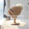 Gorro de lana de punto con etiquetado de estilo extranjero para todo tipo de prendas, gorro de lana de zorro para mujer, para otoño e invierno, gorro de punto con protección auditiva a prueba de frío, gorro holgado para el frío.