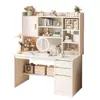 Tocador simple para habitación de niñas, estilo INS color crema, tocador de maquillaje de gran capacidad, escritorio integrado con estantería para estudiantes