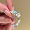 Anel Aberto de Concha de Molusco com Sal Marinho e Estrela do Mar Azul para Mulheres, Estilo Férias na Beira-Mar, Empilhável, Design de Nicho, Anel para Dedo Indicador