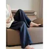 Pantalones casuales de lino azul marino de pierna ancha para mujer, estilo fino de verano, populares este año, pantalones rectos de algodón y lino estilo old money