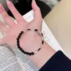 Pulsera Asimétrica de Plata de Ley S925 Ágata Negra Natural Empalmada con Cristal Blanco para Mujer, Joyería de Nicho Elegante y Simple de Moda