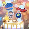 Decoração de Bolo Foguete Espacial Astronautas Viagem Espacial Sonho Enfeites Cartão de Inserção Dia dos Meninos Sobremesa Fantasia