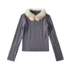 Moda coreana versátil para Otoño/Invierno 2025: Suéter nuevo con cuello de pelo desmontable y top de punto que ajusta la cintura