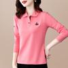 Camiseta de Algodão Puro Manga Longa Feminina Chegada Nova de Verão Elegante Moda para Mães de Meia-Idade Estampada Lapela Top Base Camisa Polo