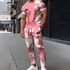 Amazon Y2 Novo Conjunto Masculino de Camiseta com Gola Redonda + Calça Estampado 3D Moda Simples Casual Esportivo Conjunto de Duas Peças