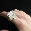 Serie Jardín de Rocío Anillo Doble Flor de Cerezo Anillo de Circonita Ajustable