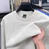Moletom Plus Size Outono e Inverno para Homens 420g Algodão de Fibra Longa Pesado 2025 Novo Gola Redonda Cor Sólida Camiseta de Manga Longa de Alta Qualidade para Homens