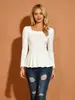 Top de manga larga estilo europeo y americano transfronterizo para mujer, con cuello cuadrado, mangas abullonadas y fruncido en la cintura, camiseta sexy, nuevo en stock
